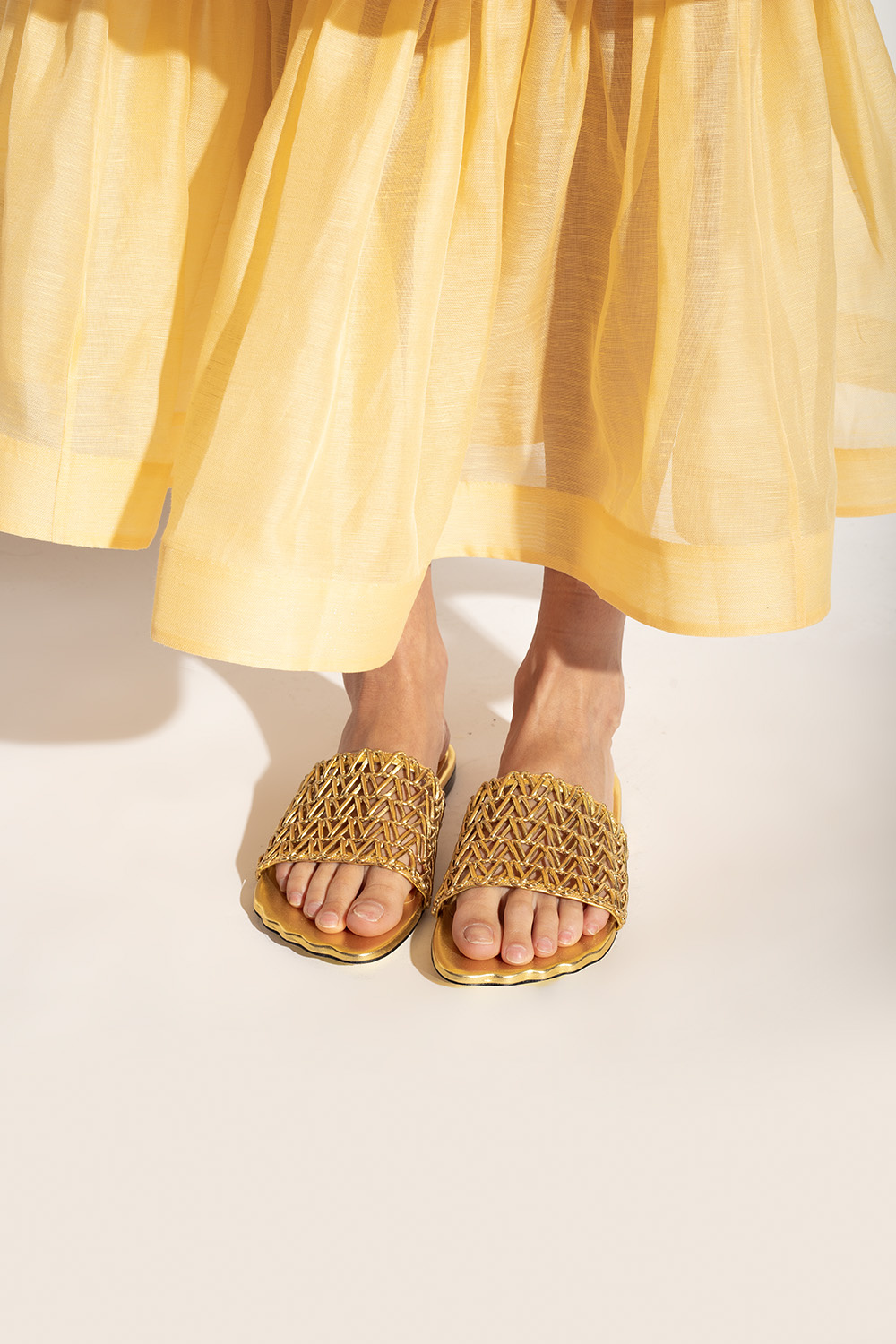【Proenza Schouler】 Sculpt Wovenスライド SchaferandweinerShops Tonga - Gold 'Sculpt Woven' slides